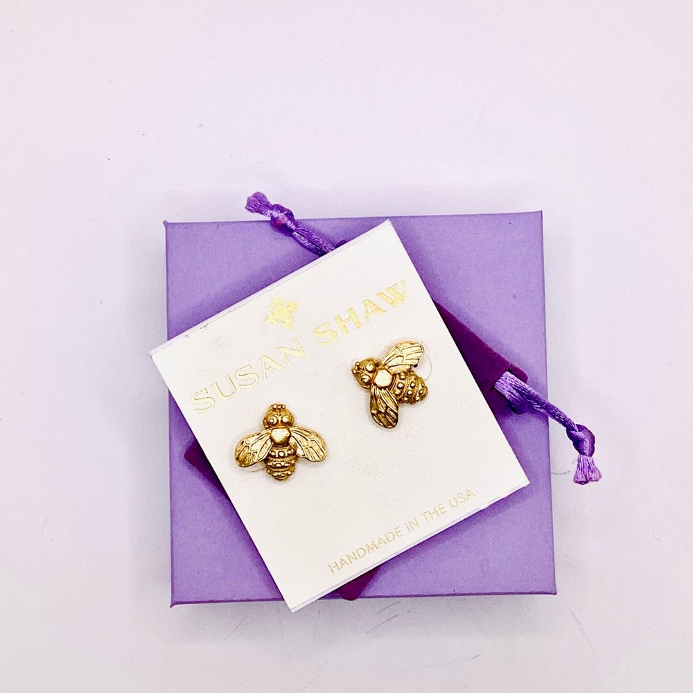Susan Shaw Gold Bumble Bee Stud Earrings